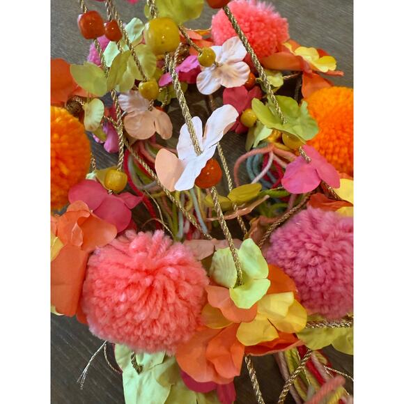 NWT GLITTERVILLE Wall Hanging Mobile with Flowers and Pom Poms NWT - Picture 2 of 6